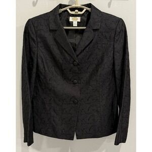 Talbots 100% Pure Silk Blazer Jacket Patterned Black Size 10